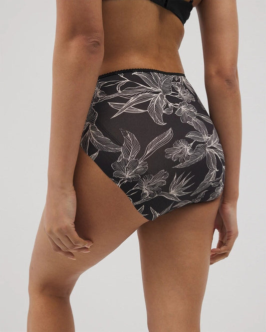 Vanishing Edge Microfiber Modern Brief Panty with Lace - PLUMERIA BLOOMS BLK CH | Soma Women