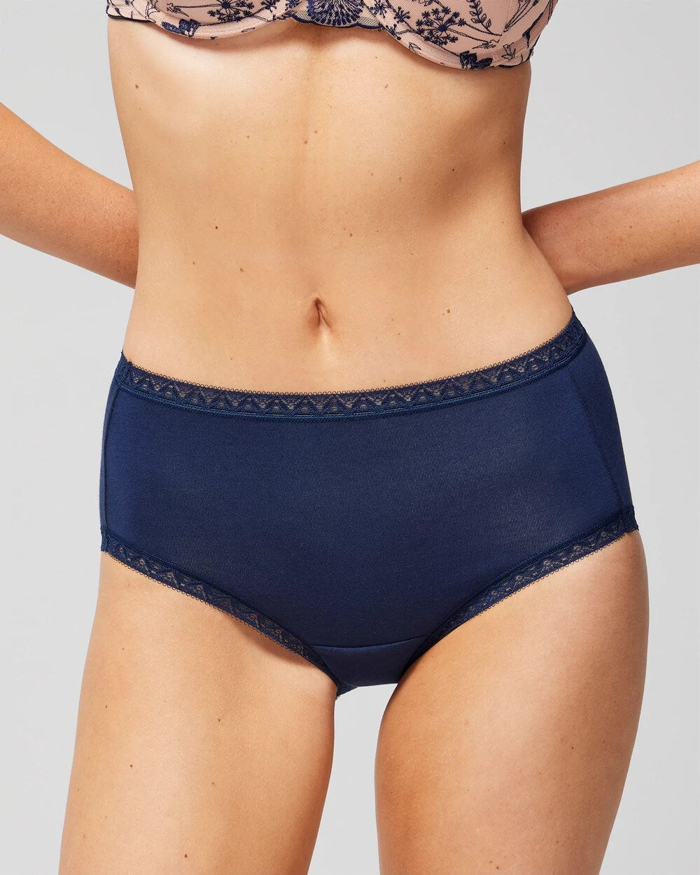 Cotton Brief Panty with Lace Trim - NIGHTFALL NAVY | Soma Women