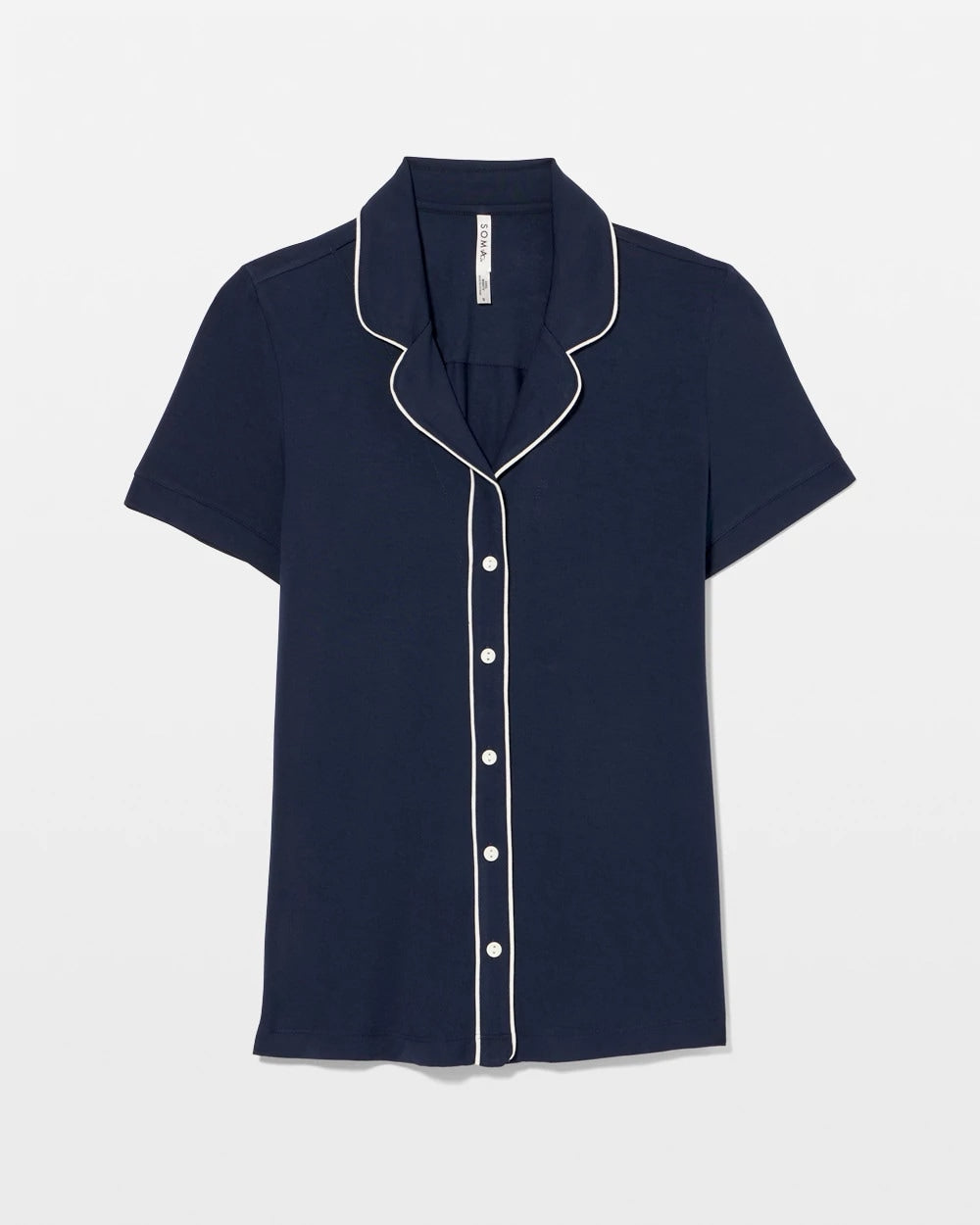 Solid Short Sleeve Notch Collar Pajama Top - NIGHTFALL NAVY | Soma Women