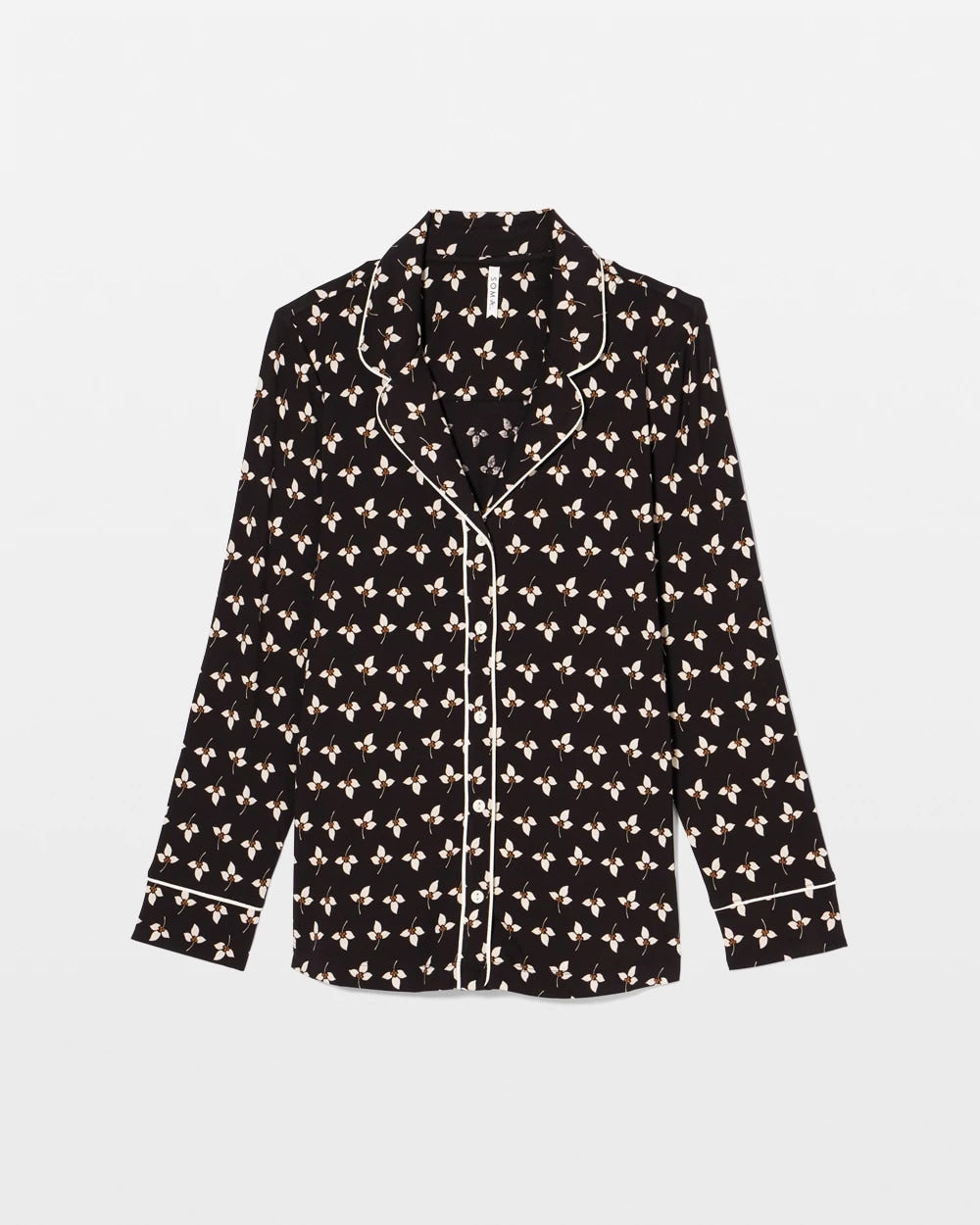 Long-Sleeve Printed Notch Collar Pajama Top - PEACEFUL PETALS BLACK | Soma Women