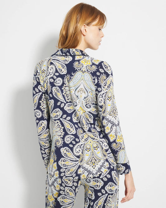 Long-Sleeve Printed Notch Collar Pajama Top - STYLISH PAISLEY NAVY | Soma Women