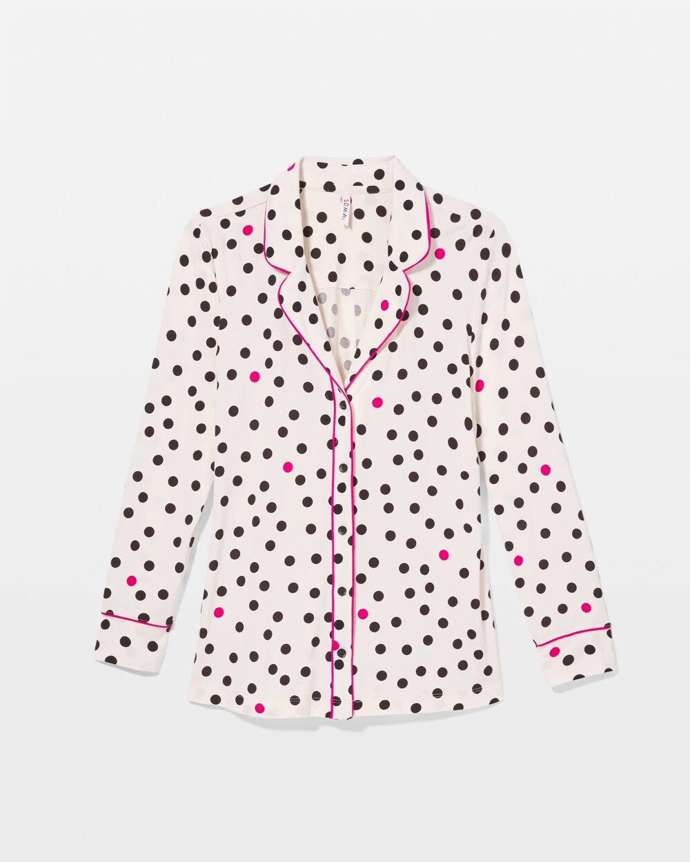Long-Sleeve Printed Notch Collar Pajama Top - FANCIFUL DOT CHAMPAGNE | Soma Women