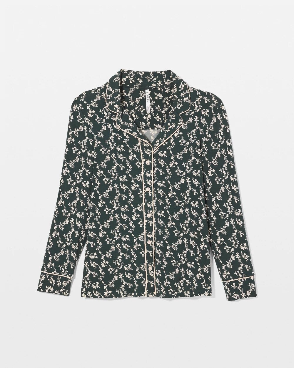 Long-Sleeve Printed Notch Collar Pajama Top - TINY PETALS DK EVERGLADE | Soma Women