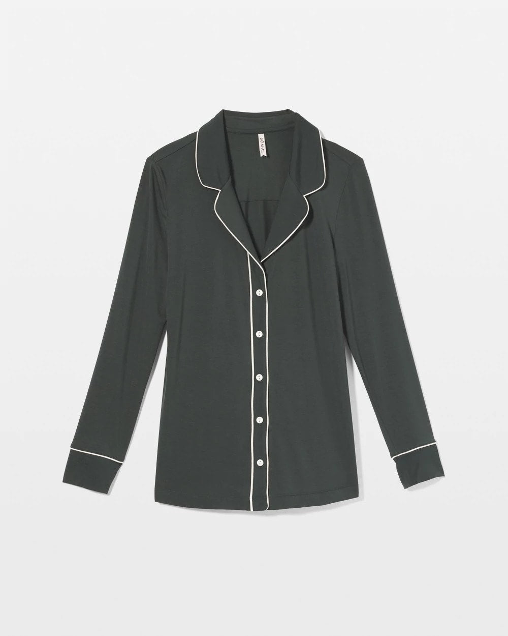 Long-Sleeve Notch Collar Pajama Top - DARK EVERGLADE | Soma Women