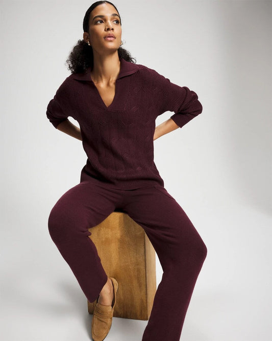 Premier Knit Cable Knit Collared Sweater - MERLOT | Soma Women
