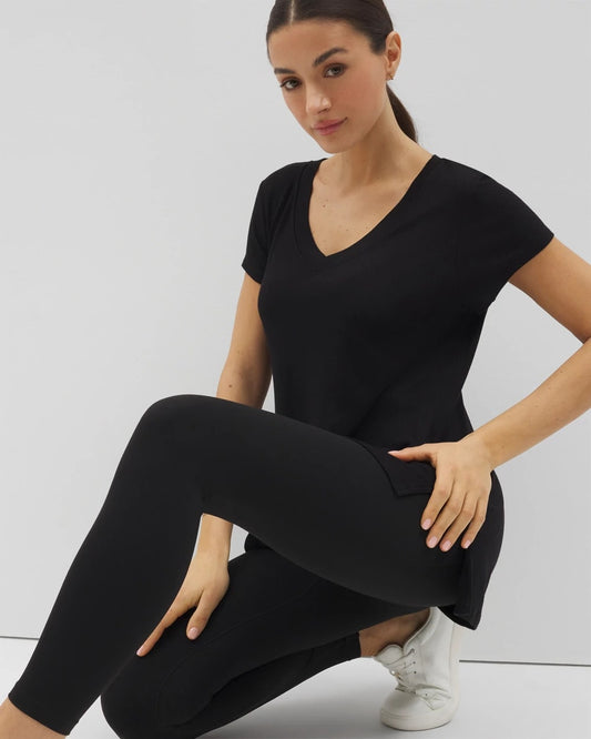 Rib Knit V-Neck Tee - BLACK | Soma Women