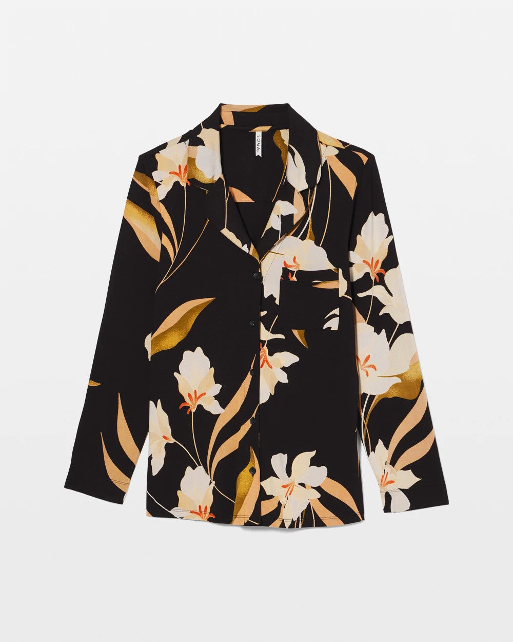 Long-Sleeve Notch Collar Pajama Top - MYSTIC BLOOMS BLACK MID | Soma Women