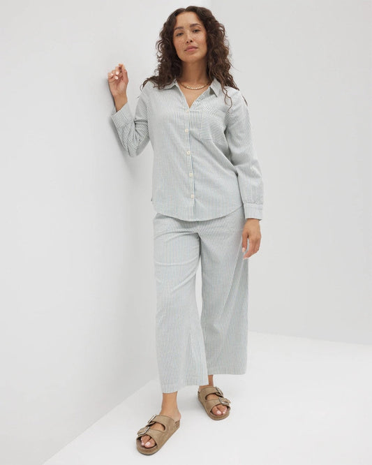 Beach Cotton Long Sleeve Button-Up - BLUE HEAVEN STRIPE | Soma Women