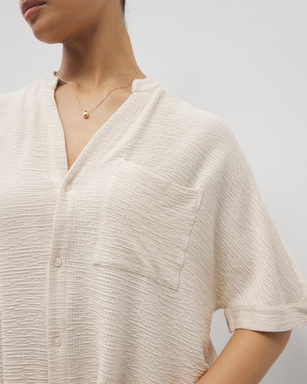 Crinkle Knit Relaxed Button-Up Top - PARCHMENT | Soma Women