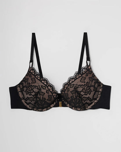 Push-Up Front-Close Bra with Lace - BLACK | Soma Women