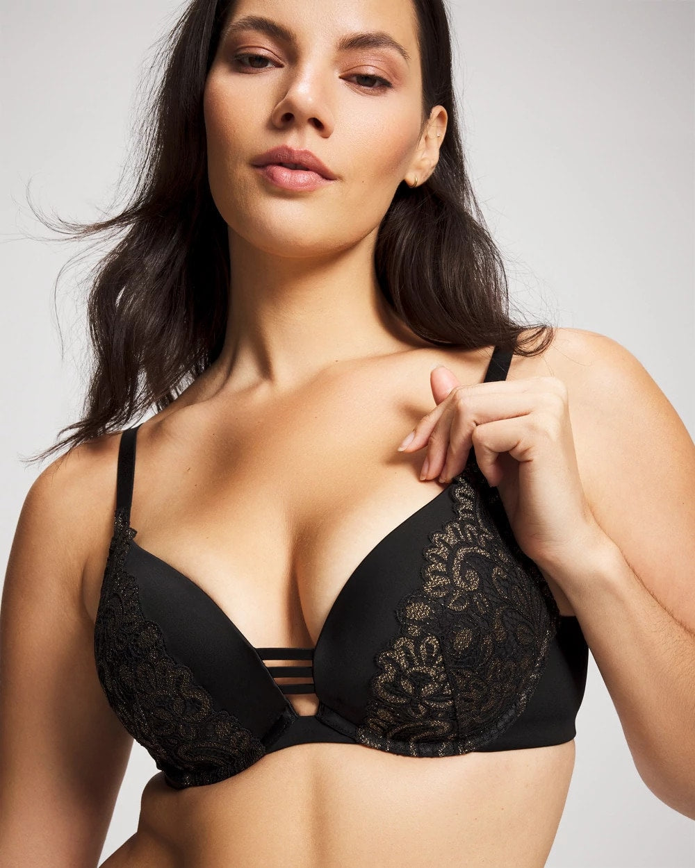 Push-up Plunge Bra with Lace - BLACK W/ GOLD FILL | Soma Women