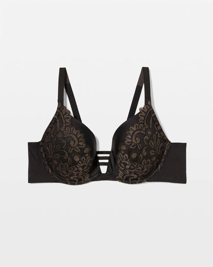 Push-up Plunge Bra with Lace - BLACK W/ GOLD FILL | Soma Women