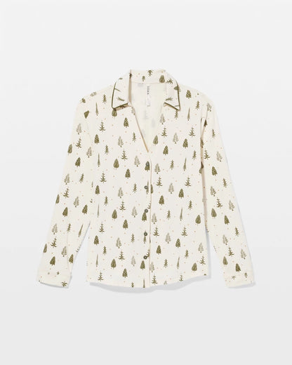 Long-Sleeve Notch Collar Pajama Top - FESTIVE FIRS CHAMP DREAMS | Soma Women