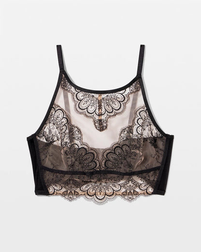 Tattoo Lace Embroidered High Neck Bralette - BLACK W/ SANDALWOOD | Soma Women