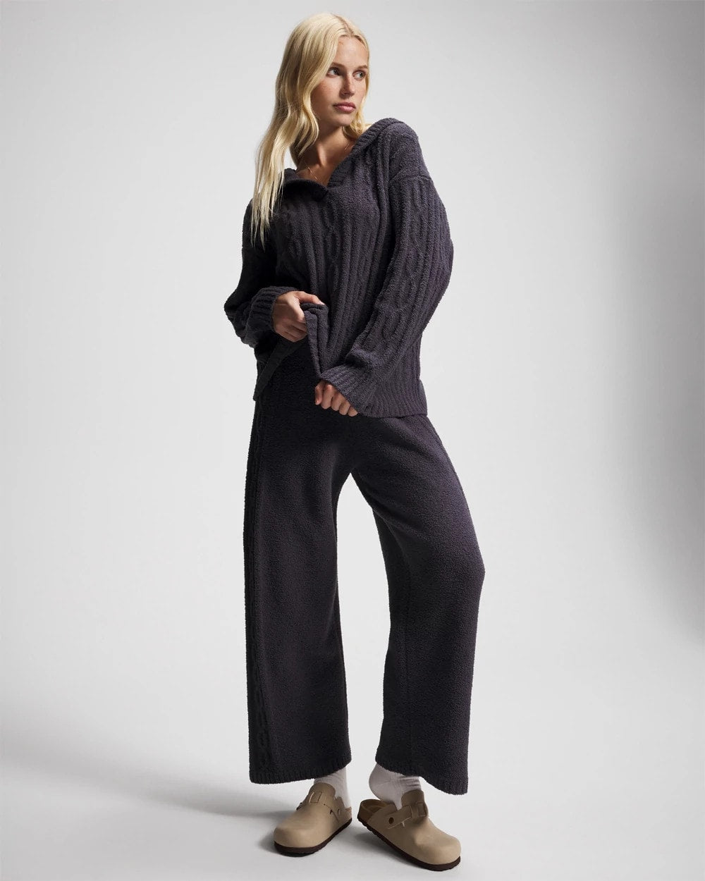 Cable Knit Plush Hoodie - GRAY INK | Soma Women