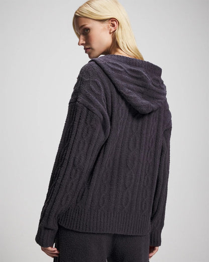 Cable Knit Plush Hoodie - GRAY INK | Soma Women