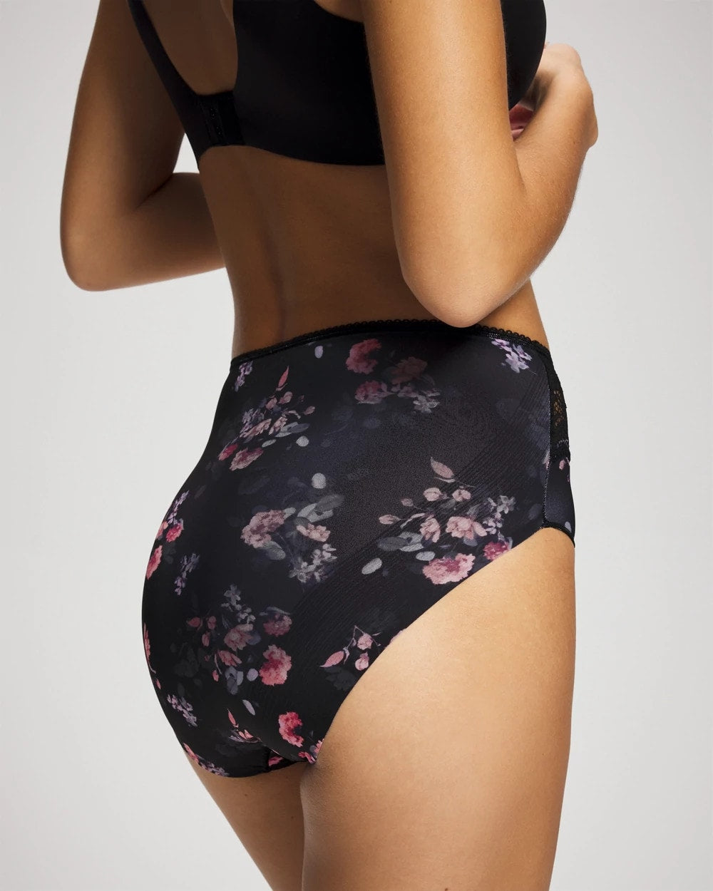 Vanishing Edge Microfiber Modern Brief Panty with Lace - FLORAL DREAMS BLACK MINI | Soma Women