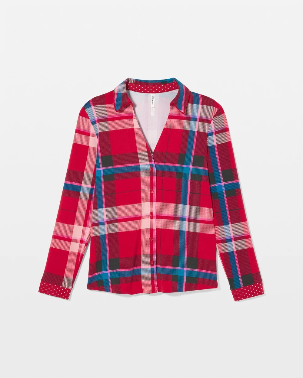 Long-Sleeve Notch Collar Pajama Top - SNUGGLE UP PLAID RED | Soma Women