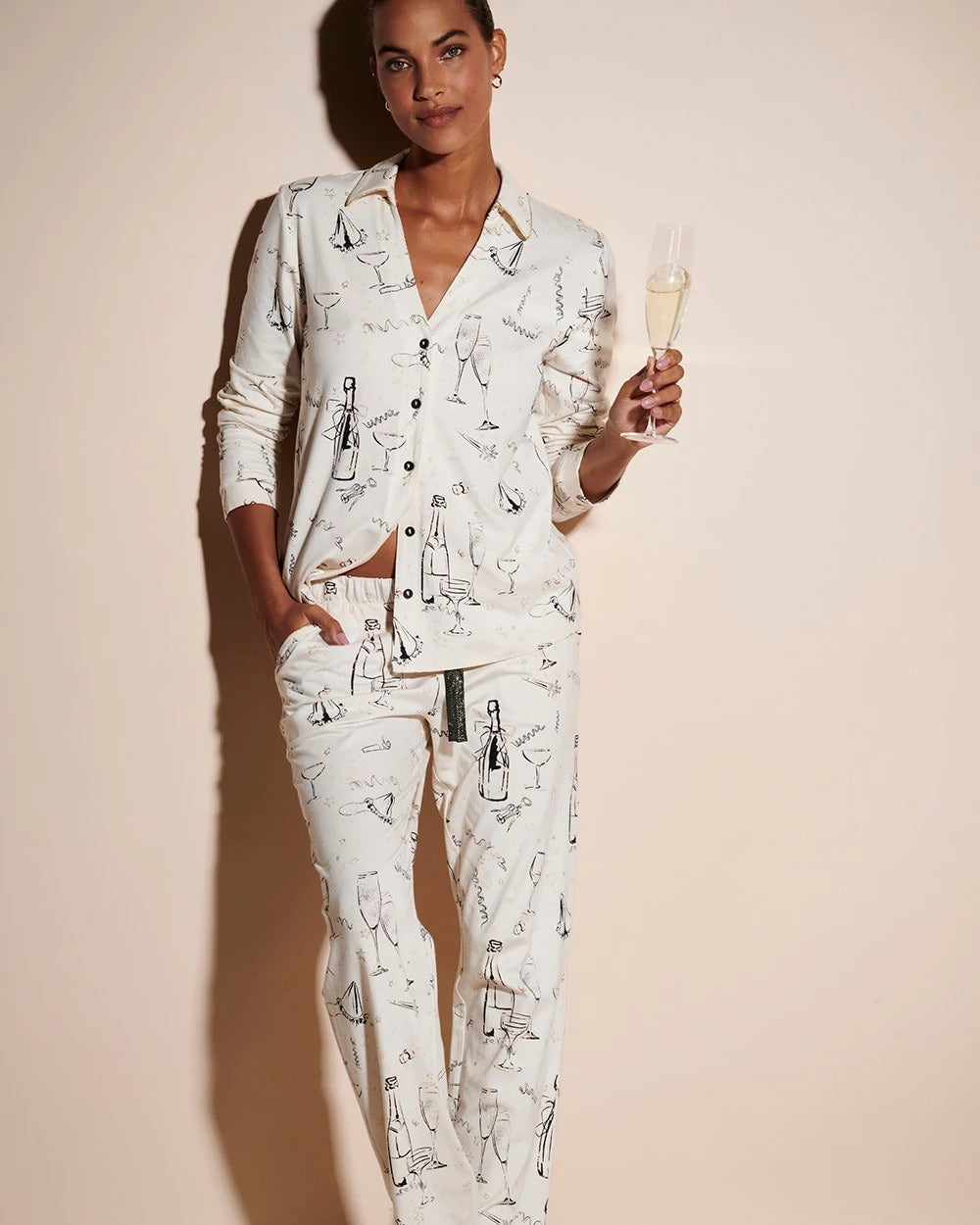 Long-Sleeve Notch Collar Pajama Top - FIZZ THE SEASON FOIL | Soma Women