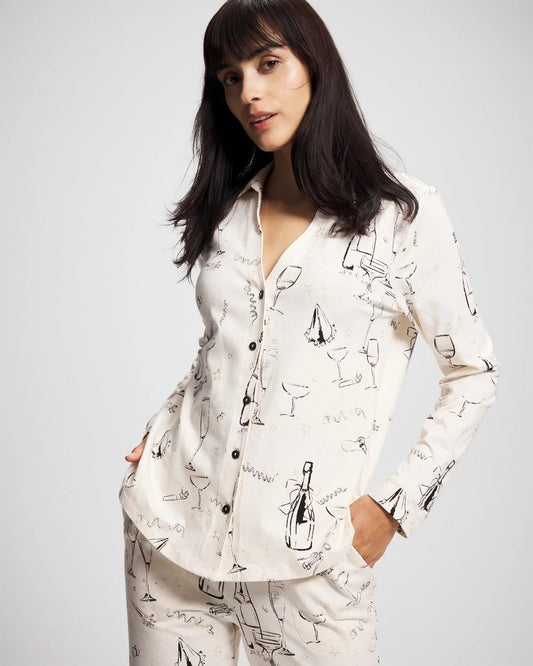 Long-Sleeve Notch Collar Pajama Top - FIZZ THE SEASON FOIL | Soma Women