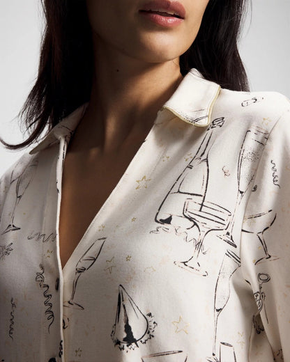 Long-Sleeve Notch Collar Pajama Top - FIZZ THE SEASON FOIL | Soma Women