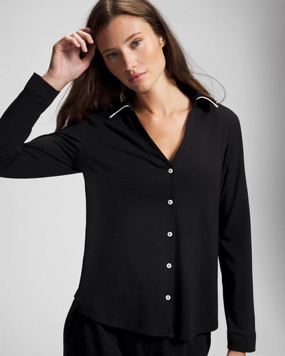 Long-Sleeve Notch Collar Pajama Top - BLACK | Soma Women