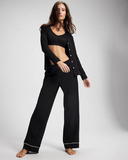 Long-Sleeve Notch Collar Pajama Top - BLACK | Soma Women