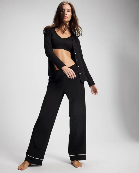 Long-Sleeve Notch Collar Pajama Top - BLACK | Soma Women