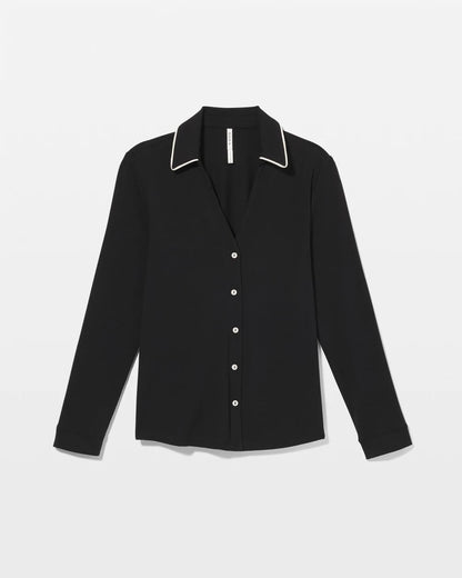 Long-Sleeve Notch Collar Pajama Top - BLACK | Soma Women