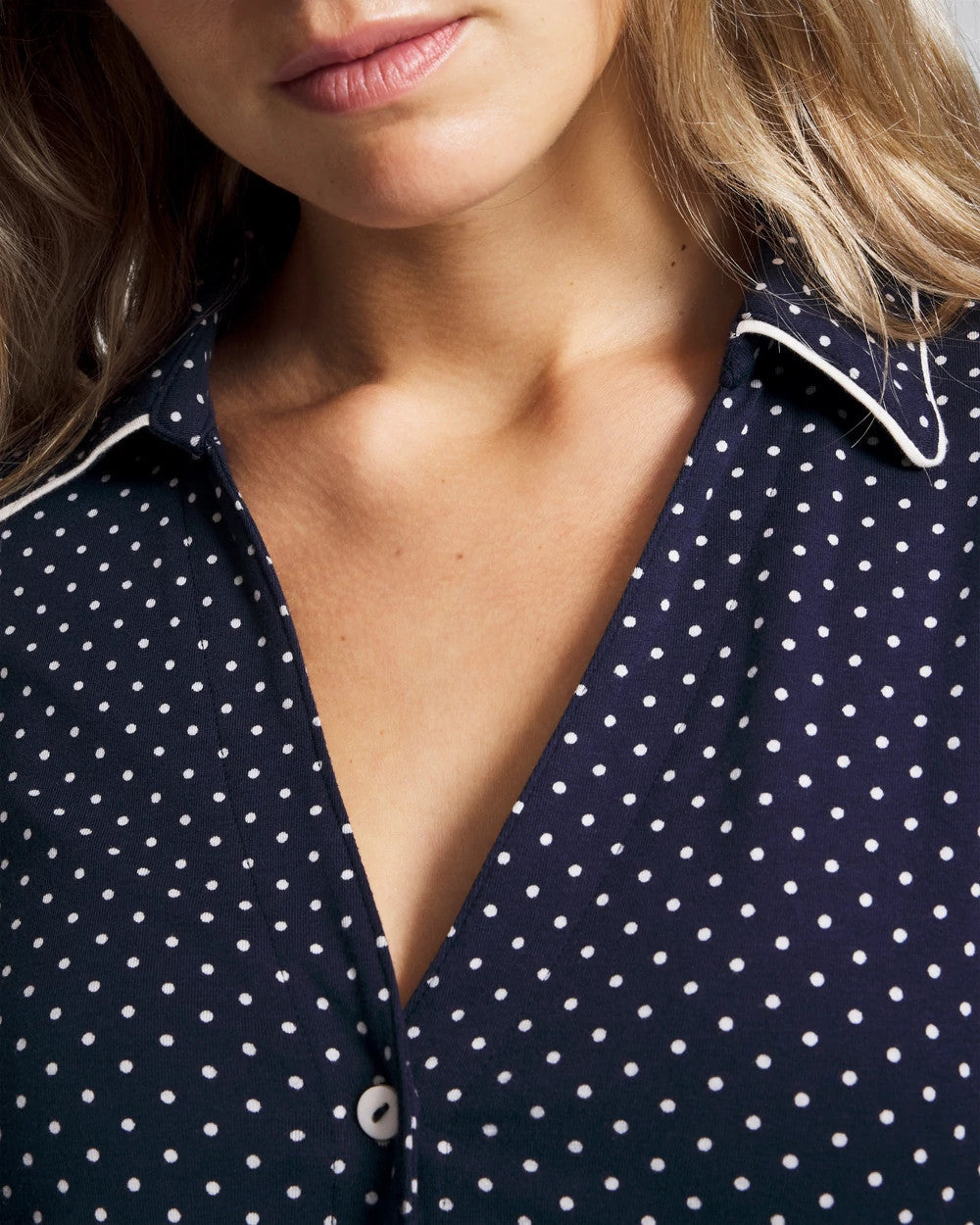 Long-Sleeve Notch Collar Pajama Top - METRO DOT NAVY | Soma Women