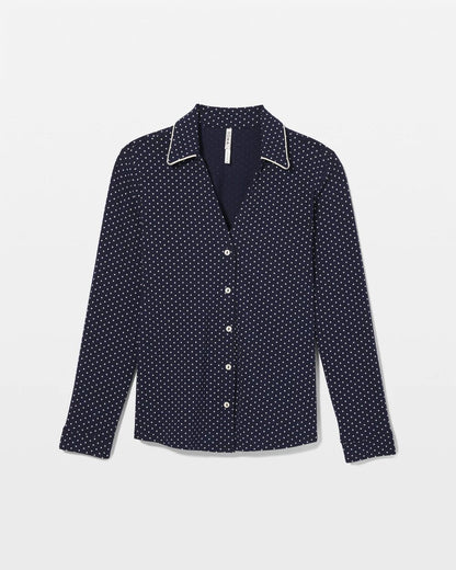 Long-Sleeve Notch Collar Pajama Top - METRO DOT NAVY | Soma Women