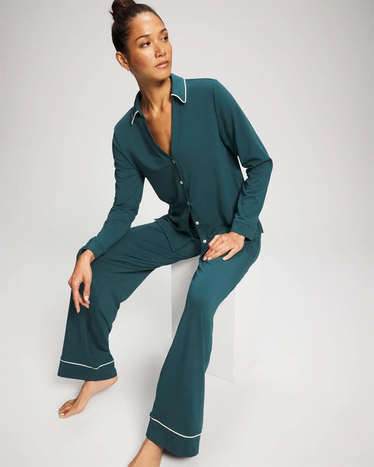 Long-Sleeve Notch Collar Pajama Top - DEEP TEAL | Soma Women