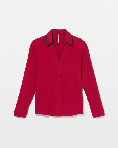 Long-Sleeve Notch Collar Pajama Top - PAINT THE TOWN RED | Soma Women