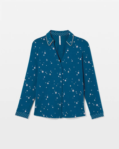 Long-Sleeve Notch Collar Pajama Top - INTO THE NIGHT BLUE | Soma Women