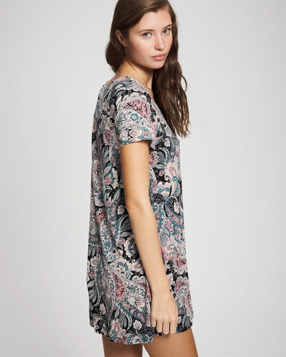 Short Sleeve Scoop Neck Sleepshirt - REGAL PAISLEY BLACK | Soma Women