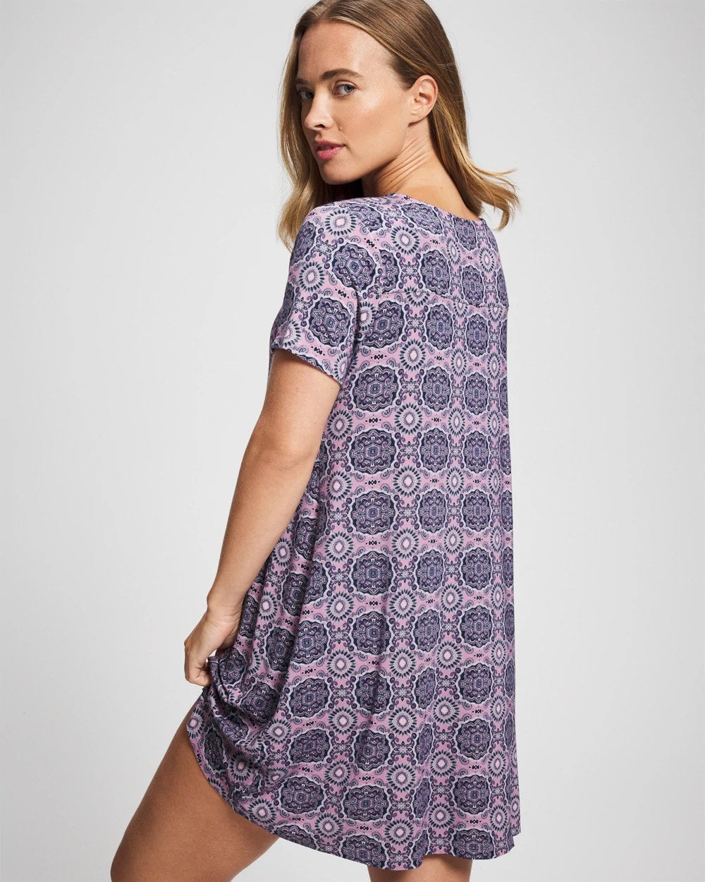 Short Sleeve Scoop Neck Sleepshirt - HAVEN TILE MINI LILAC WIN | Soma Women