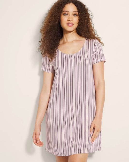 Short Sleeve Scoop Neck Sleepshirt - AMITY STRIPE SEPIA ROSE | Soma Women
