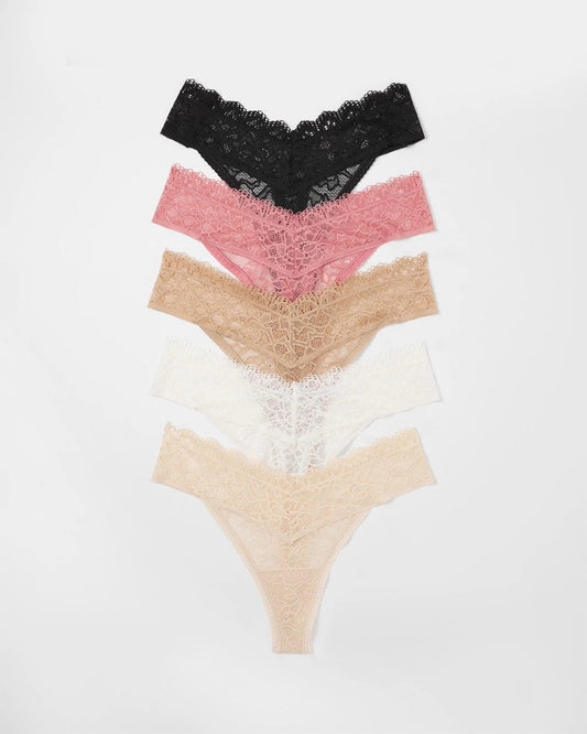 Thong Panty with Enchanting Lace 5 Pack - ANTIQUE PINK MULTI PACK | Soma Women