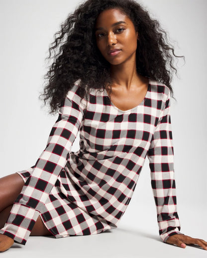 Long-Sleeve Sleepshirt - DREAMSCAPE PLAID BLACK | Soma Women