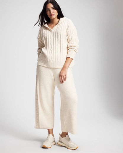 Cable Knit Plush Hoodie - PARCHMENT | Soma Women