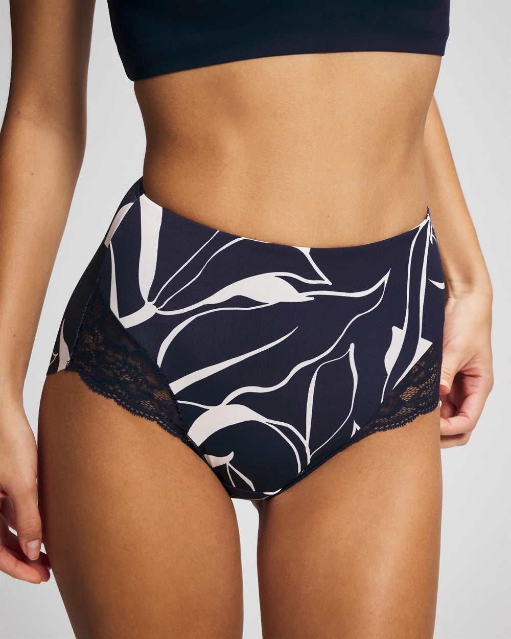 Tummy High-Waist Brief Panty with Lace - NOUVEAU FLORA MINI NAVY | Soma Women