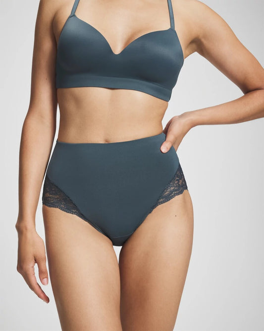Tummy High-Waist Brief Panty with Lace - PETROL | Soma Women