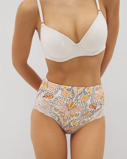 Tummy High-Waist Brief Panty with Lace - VINE PAISLEY CHAMPAGNE M | Soma Women