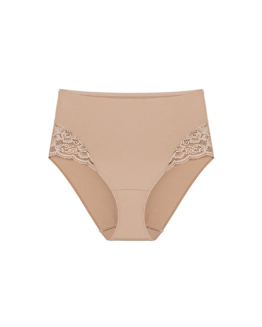 High-Waist Brief Panty with Lace - WARM AMBER | Soma Women