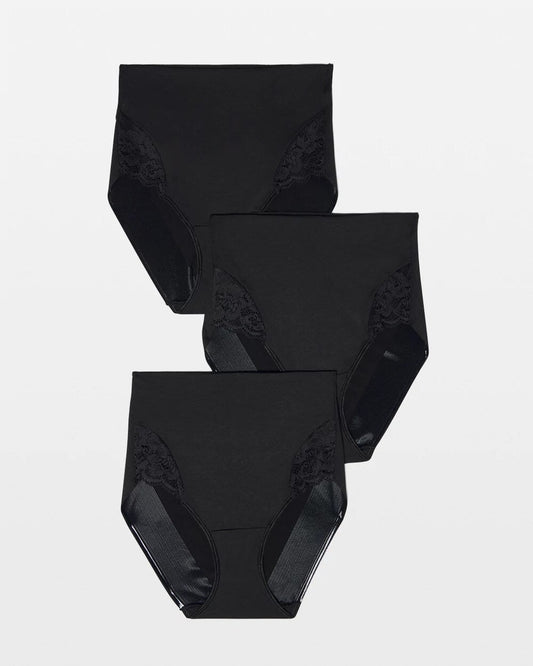 Tummy High-Waist Brief Panty with Lace 3 Pack - BLACK MULTI PACK | Soma Women