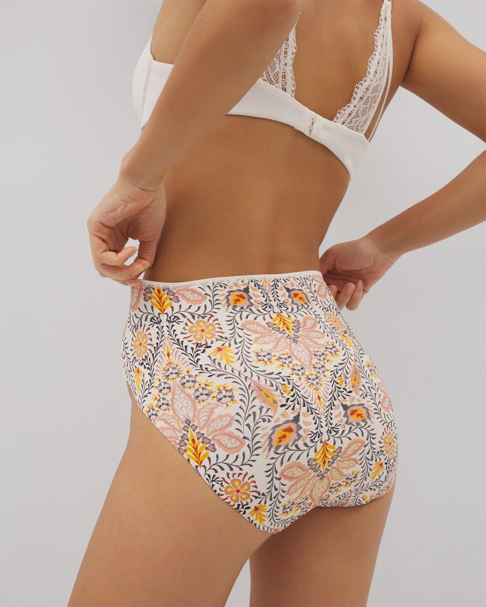 Tummy High-Leg Brief Panty with Lace - VINE PAISLEY CHAMPAGNE M | Soma Women
