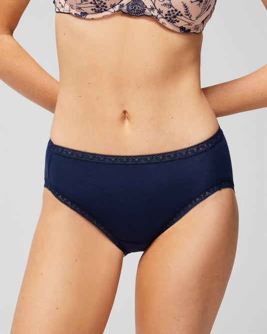 Cotton High-Leg Brief Panty with Lace Trim - NIGHTFALL NAVY | Soma Women