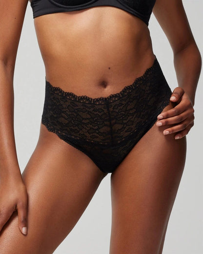 High-Waist Thong Panty with Enchanting Lace - BLACK | Soma Women