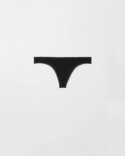 Cotton Thong Panty with Lace Trim - BLACK | Soma Women