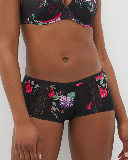 Boyshort Panty with Enchanting Lace - RHAPSODY FLORA MINI BLACK | Soma Women